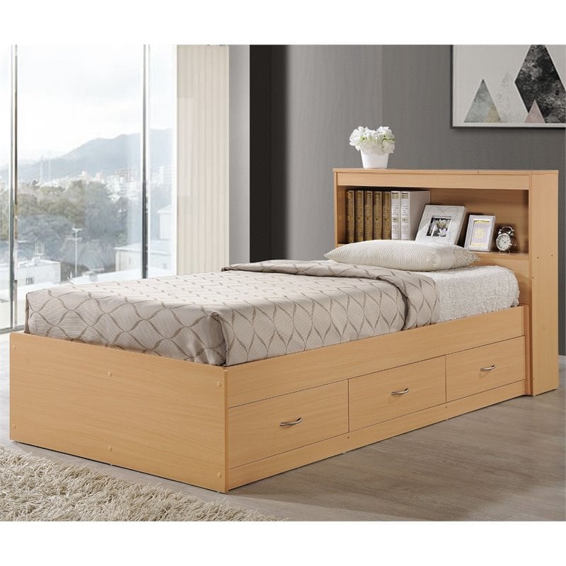 Hodedah Twin Size Captain Bed With 3, Twin Captain Bed With 3 Drawers