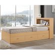 Hodedah Twin Size Captain Bed with 3 Drawers and Headboard in Beige Wood