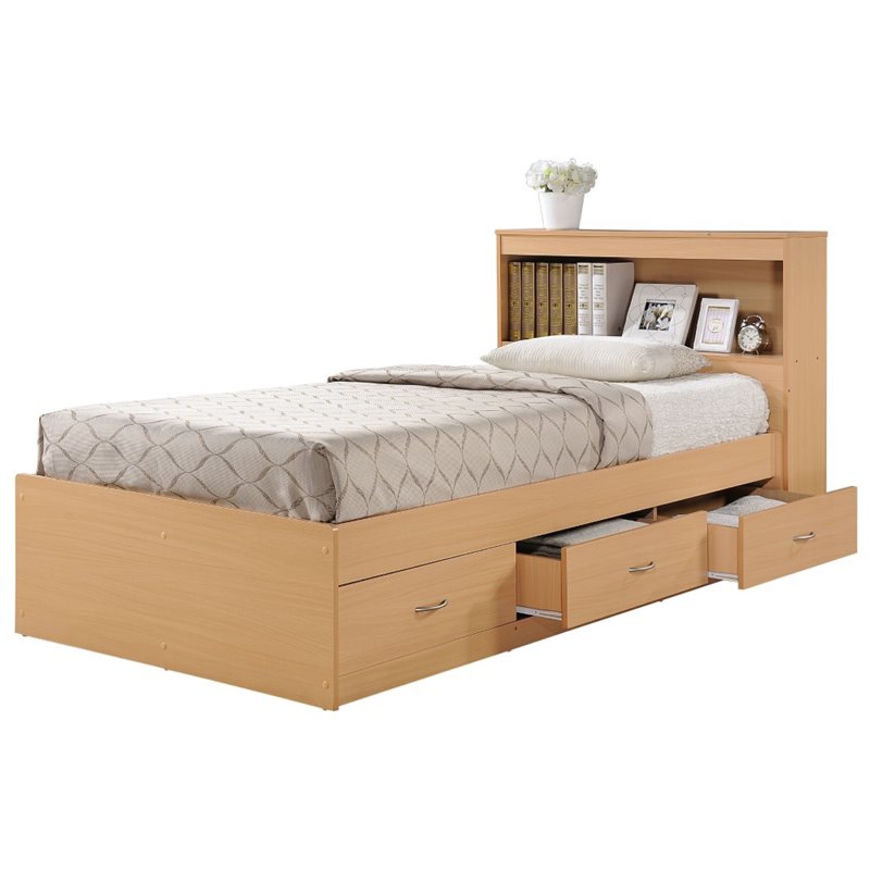 Hodedah Twin Size Captain Bed with 3 Drawers and Headboard in 