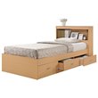 Hodedah Twin Size Captain Bed with 3 Drawers and Headboard in Beige Wood