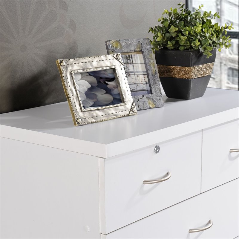 Hodedah 7 Drawer Chest with Locks on 2 Top Drawers in White Wood