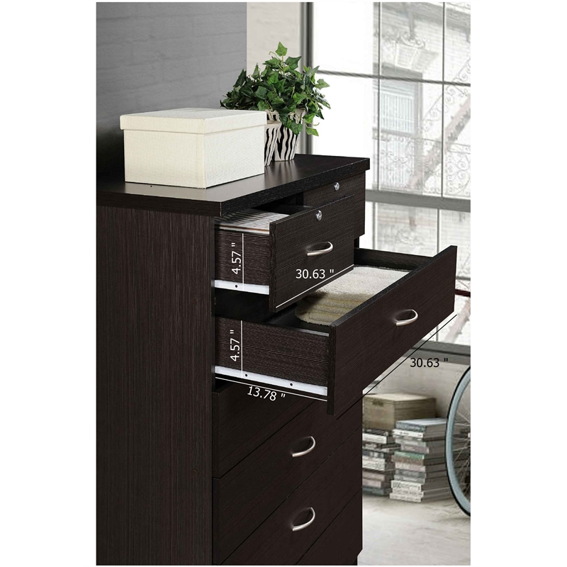 Hodedah 7 Drawer Chest with Locks on 2 Top Drawers in Chocolate Wood