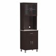Hodedah Kitchen China with 4-Door 1-Drawer and Microwave Space in Chocolate Wood