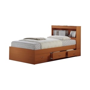 Hodedah Twin Size Captain Bed with 3 Drawers and Headboard in Cherry Wood