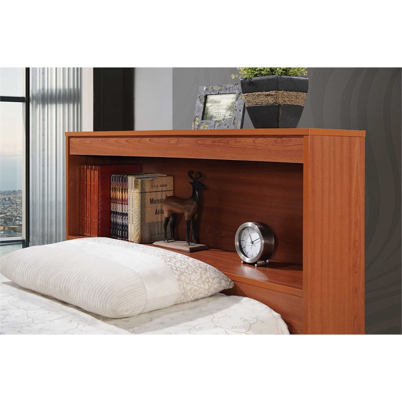 Hodedah Twin Size Captain Bed with 3 Drawers and Headboard in Cherry Wood