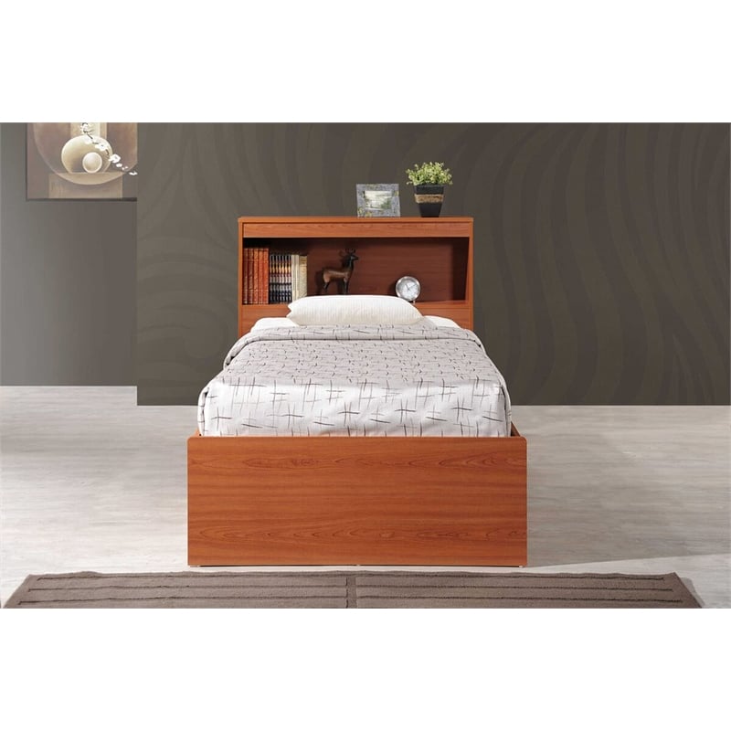 Hodedah Twin Size Captain Bed with 3 Drawers and Headboard in Cherry Wood
