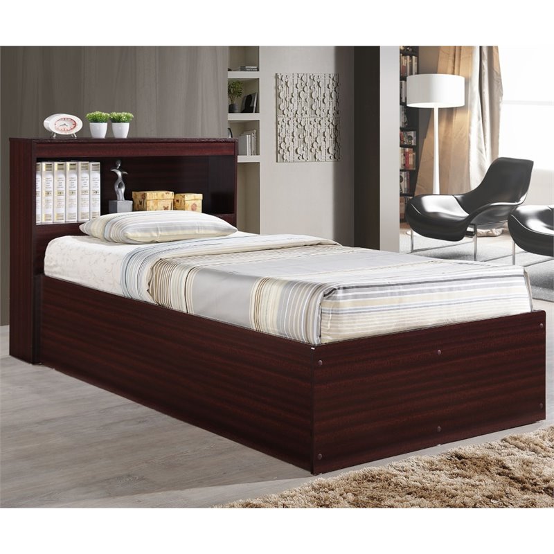 Hodedah Twin Size Captain Bed with 3 Drawers and Headboard in Mahogany