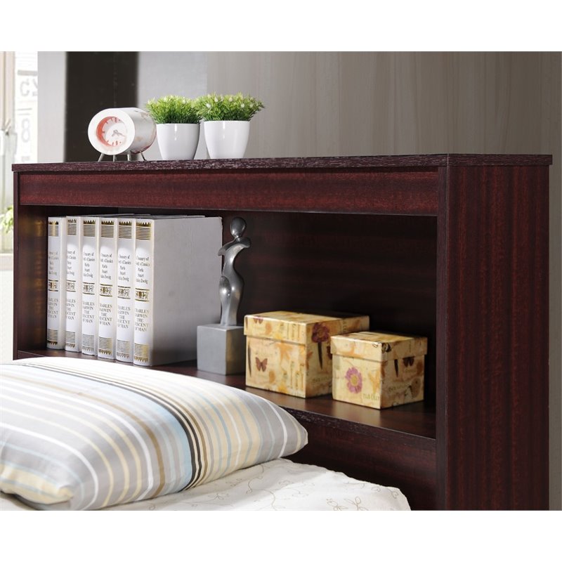 Hodedah Twin Size Captain Bed with 3 Drawers and Headboard in Mahogany Wood