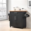 Hodedah Kitchen Island with Spice Rack plus Towel Holder in Black-Beige Wood
