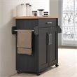 Hodedah Kitchen Island with Spice Rack plus Towel Holder in Black-Beige Wood