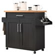 Hodedah Kitchen Island with Spice Rack plus Towel Holder in Black-Beige Wood