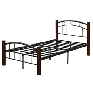 Hodedah Complete Metal Platform Bed with Headboard Footboard Twin Size in Black
