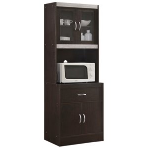 Hodedah Kitchen Cabinet 1 Drawer and Space for Microwave in Chocolate-Grey Wood