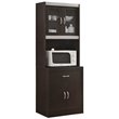 Hodedah Kitchen Cabinet 1 Drawer and Space for Microwave in Chocolate-Grey Wood