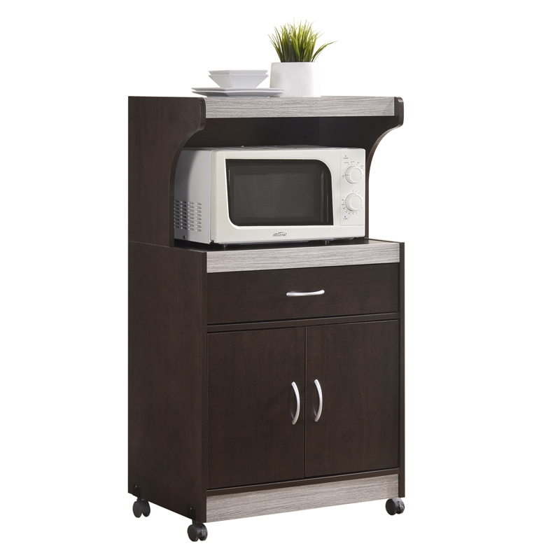 Hodedah Microwave Contemporary Wooden Kitchen Cart