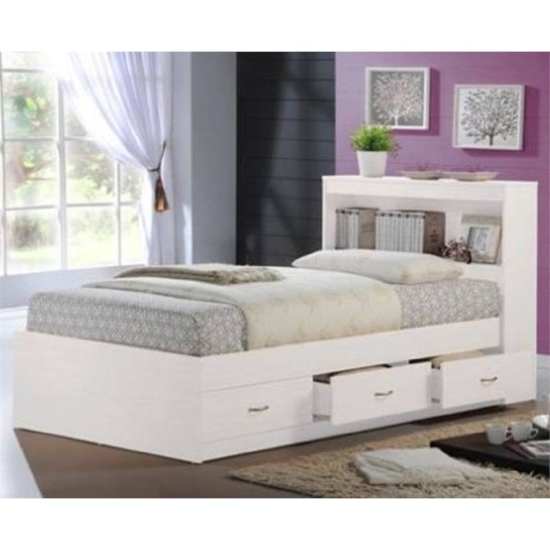 Hodedah Twin Size Captain Bed With 3, Twin Captains Bed With Storage And Headboard