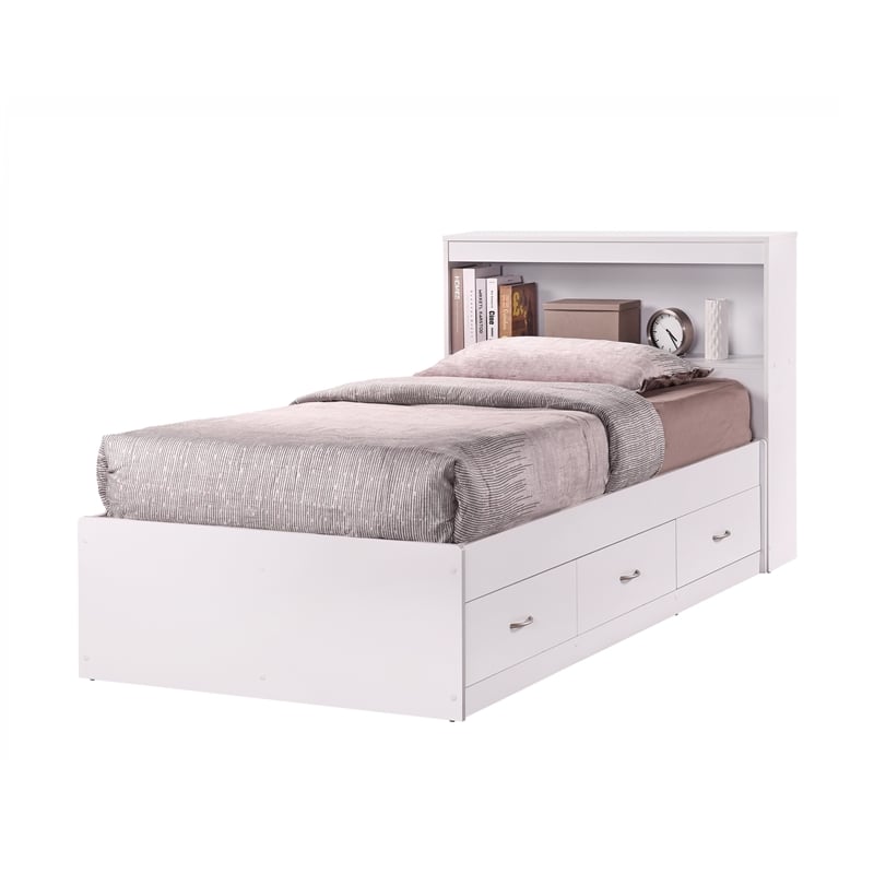 Hodedah Twin Size Captain Bed With 3, Twin Captains Bed With Storage And Bookcase Headboard