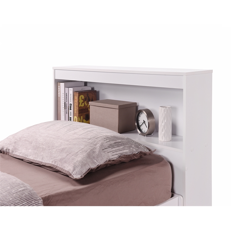 Hodedah Twin Size Captain Bed with 3 Drawers and Headboard in White