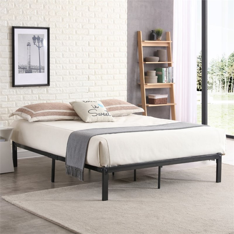 Hodedah Full Size Metal Bed Frame in Black Finish