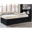 Hodedah Twin Size Captain Bed with 3 Drawers and Headboard in Black Wood
