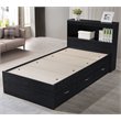 Hodedah Twin Size Captain Bed with 3 Drawers and Headboard in Black Wood
