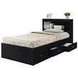Hodedah Twin Size Captain Bed with 3 Drawers and Headboard in Black Wood