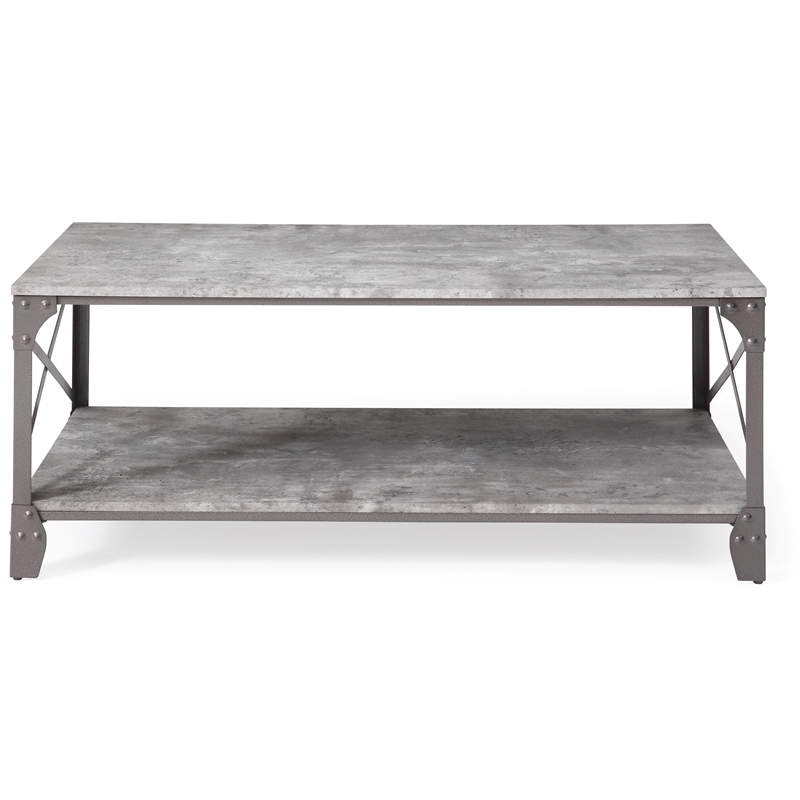 Hodedah 47.2 inch Wide 2 Tier Metal Frame Wood Top Coffee Table in Gray