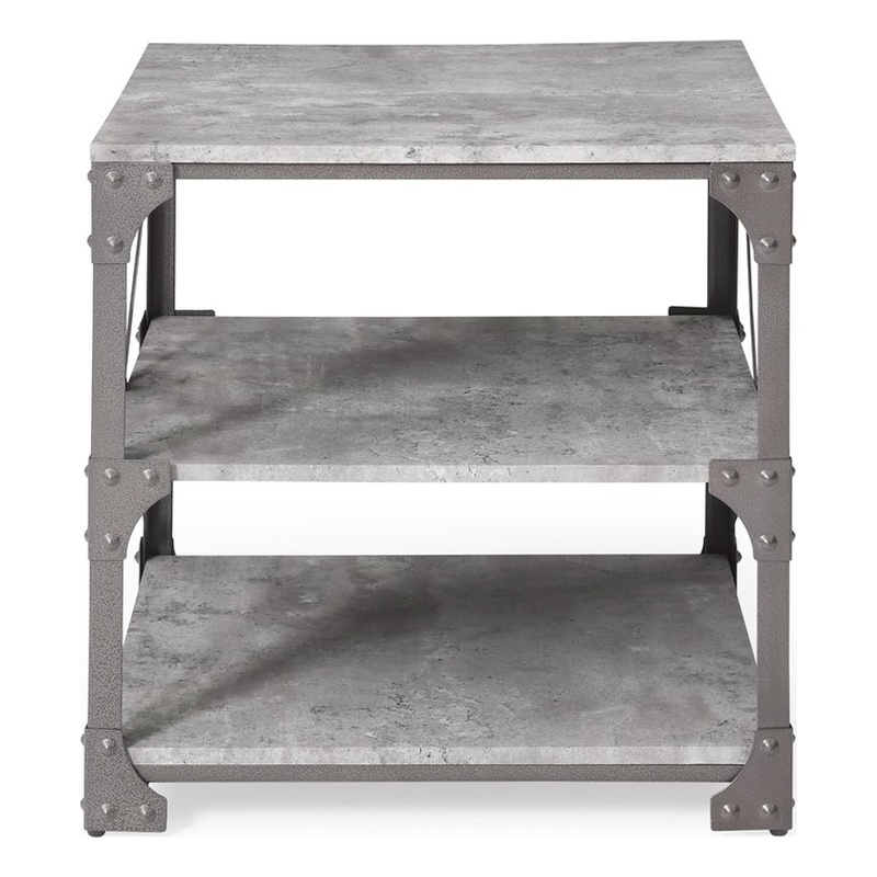 Hodedah 23.6 inch Wide Three Tier Metal Frame Wood Top End Table in