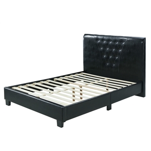 Hodedah Twin Platform Bed with Upholstered Headboard and Wooden Frame in Black