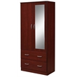 Hodedah 2 Door Armoire with 2 Drawers Clothing Rod and Mirror in Mahogany Wood