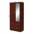 Hodedah 2 Door Armoire with 2 Drawers Clothing Rod and Mirror in Mahogany Wood