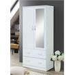 Hodedah 2-Door Armoire with 2-Drawers and Clothing Rod plus Mirror in White Wood