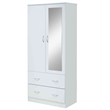 Hodedah 2-Door Armoire with 2-Drawers and Clothing Rod plus Mirror in White Wood