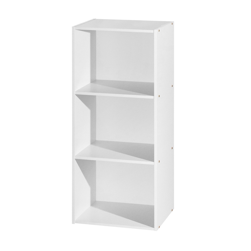 Hodedah Three Shelf Versatil Wooden Bookcase in White Finish