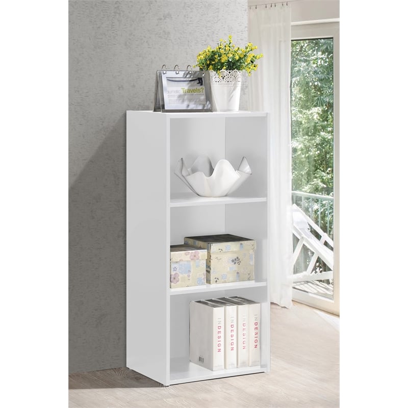 Hodedah Three Shelf Versatil Wooden Bookcase in White Finish