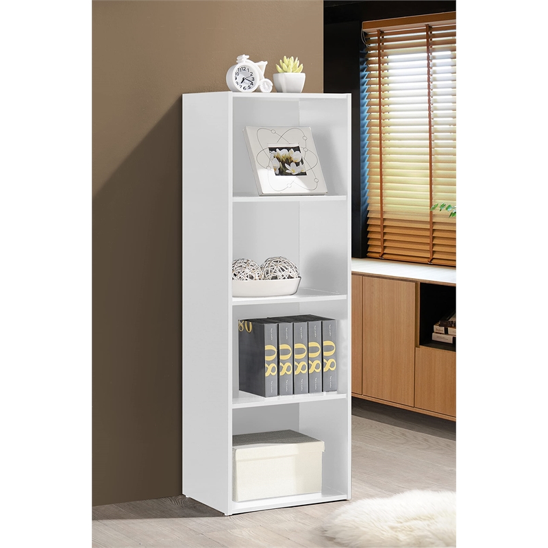 Hodedah Four Shelf Multi-Purpose Wooden Bookcase in White Finish