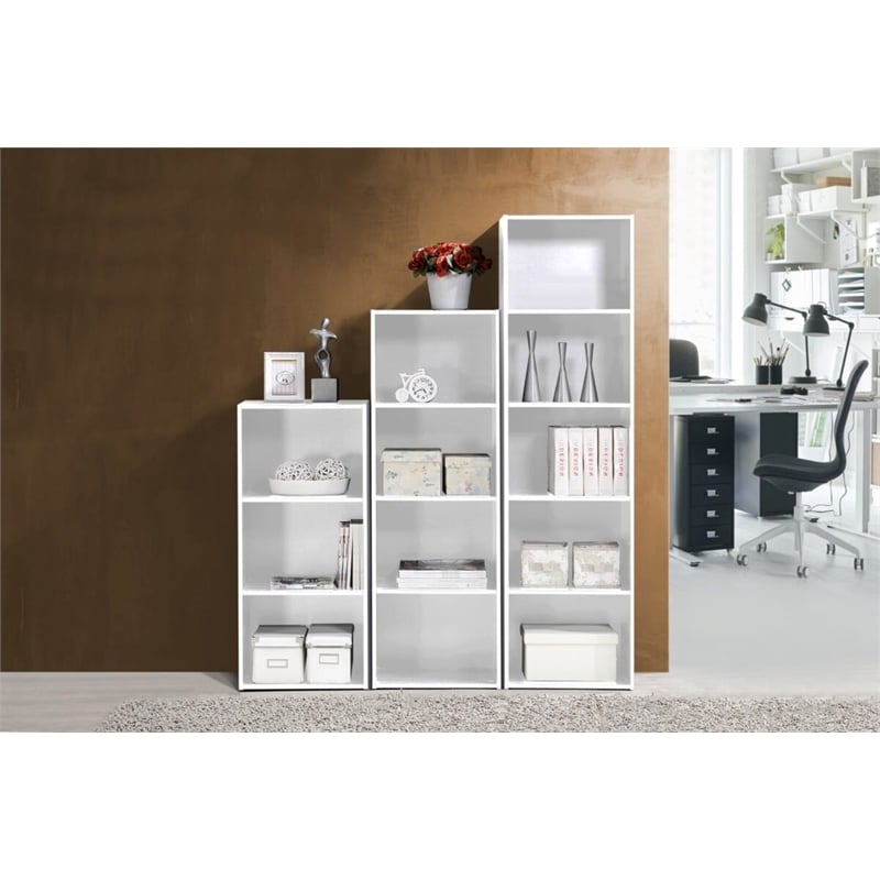 Hodedah Four Shelf Multi-Purpose Wooden Bookcase in White Finish
