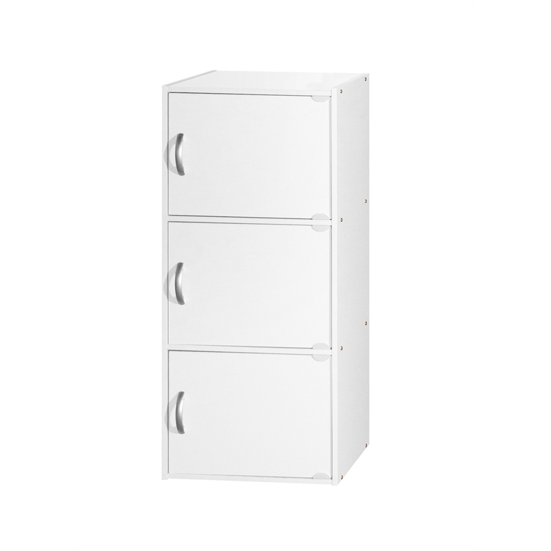 Hodedah 3 Shelf 3 Door Multi-Purpose Wooden Bookcase in White Finish