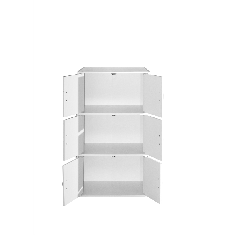 Hodedah 3 Shelf 6 Door Multi-Purpose Wooden Bookcase in White Finish