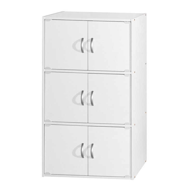 Hodedah 3 Shelf 6 Door Multi-Purpose Wooden Bookcase in White Finish