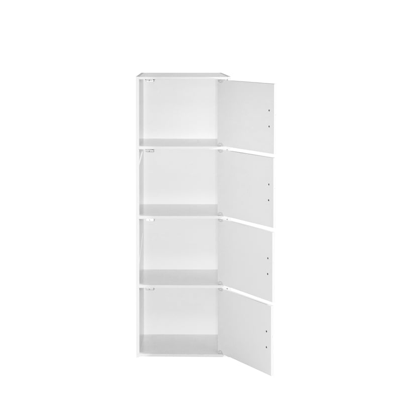 Hodedah 4 Shelf 4 Door Multi-Purpose Wooden Bookcase in White Finish
