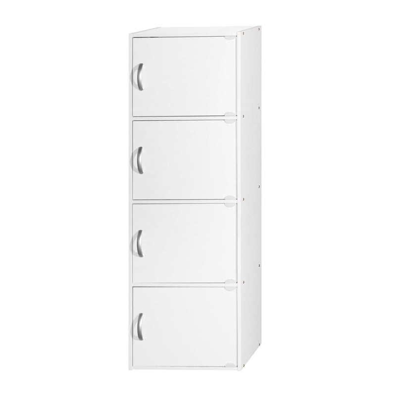 Hodedah 4 Shelf 4 Door Multi-Purpose Wooden Bookcase in White Finish