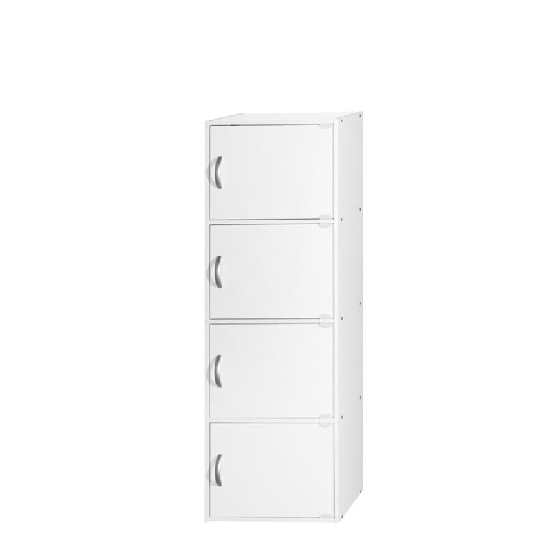 Hodedah 4 Shelf 4 Door Multi-Purpose Wooden Bookcase in White Finish