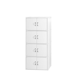 Hodedah 4 Shelf 8 Door Versatil Wooden Bookcase Cabinet in White Finish