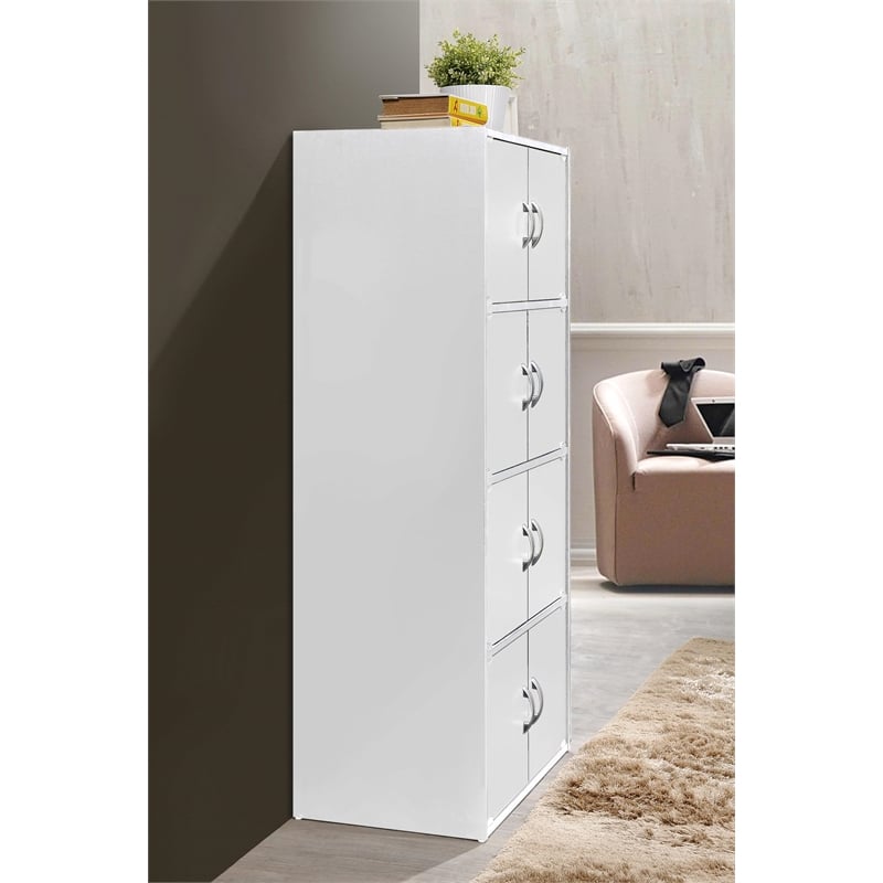 Hodedah 4 Shelf 8 Door Versatil Wooden Bookcase Cabinet in White Finish