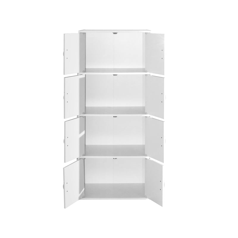 Hodedah 4 Shelf 8 Door Versatil Wooden Bookcase Cabinet in White Finish