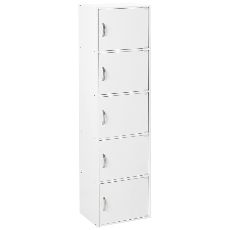 Hodedah 5 Shelf 5 Door Multi-Purpose Wooden Bookcase in White Finish