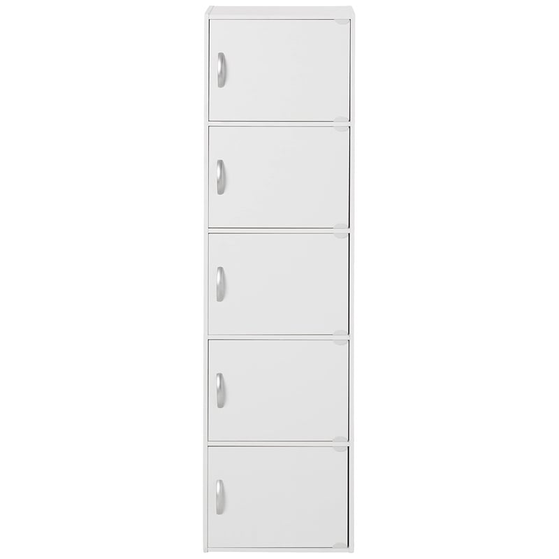 Hodedah 5 Shelf 5 Door Multi-Purpose Wooden Bookcase in White Finish