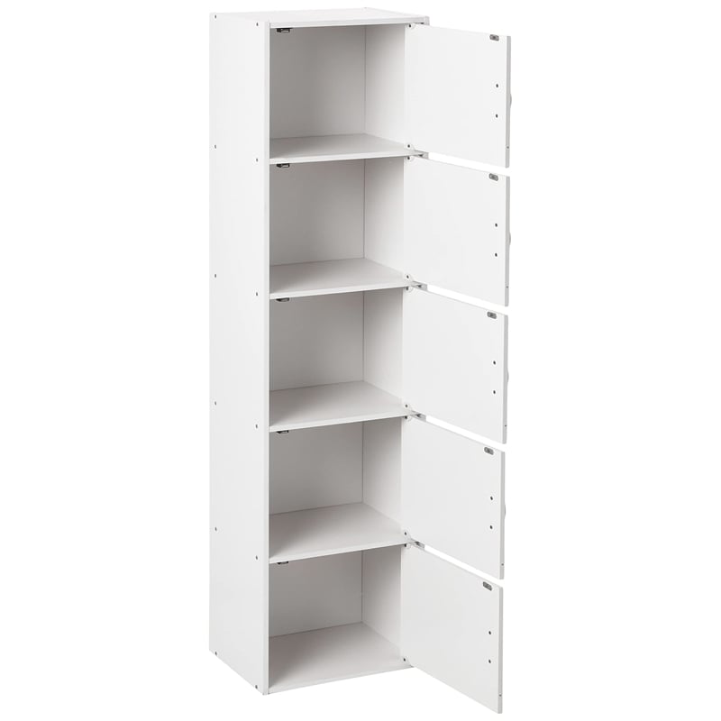 Hodedah 5 Shelf 5 Door Multi-Purpose Wooden Bookcase in White Finish