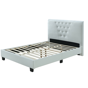 Hodedah Queen Platform Bed with Upholstered Headboard and Wooden Frame in White